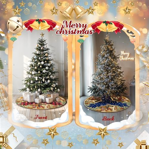 Double Sided Buffalo Plaid Nativity Christmas Tree Skirt, 36 Inch Red Tree Skirt, Jesus Nativity Holy Night Soft Farmhouse Holiday Xmas Trees Decoration, Nativity Christmas Blue Tree Skirt - Image 2