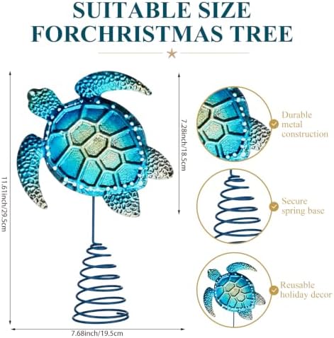 Soulchen Christmas Beach Tree Topper Metal Blue Sea Turtle Treetop Topper - Image 2