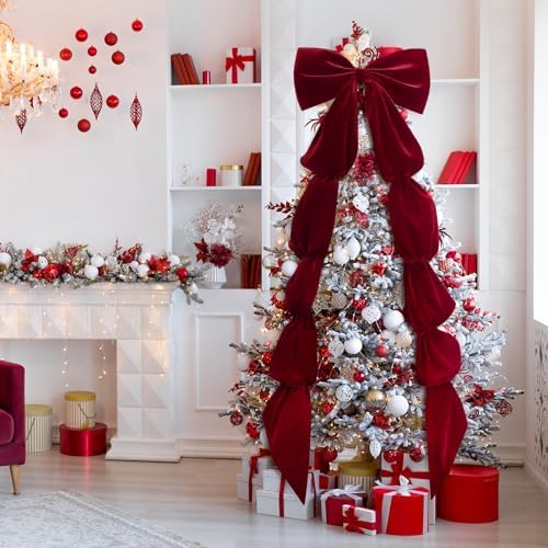 Knitgrip Extra Large Velvet Christmas Tree Topper Bow, Burgundy, 118 Inch - Image 4