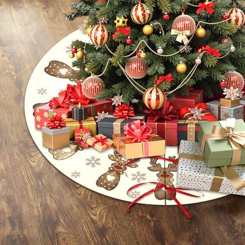 Reindeer Snowflakes Christmas Decorations Tree Skirt 36 Inch Cream Brown Polka Dot Love Heart Bow Elk Deer Xmas Trees Skirts for Winter Holiday Home Party Ornament - Image 3