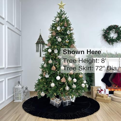 Ruffled Velvet Christmas Tree Skirt with Foam Padding, Nylon Backing and Lace-Up Tie Closure (Black, 72-Inch) - Image 2