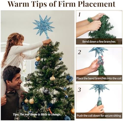 Lewondr Christmas Tree Topper, Plug 3D Starburst Lighted Star Tree Topper - Image 6
