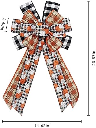 Large Fall Bows for Wreath, Thanksgiving Pumpkins Wreath Bow Orange Buffalo Plaid Burlap Bows Autumn Tree Topper Bow for Front Door Thanksgiving Party Decoration Supplies - Image 2