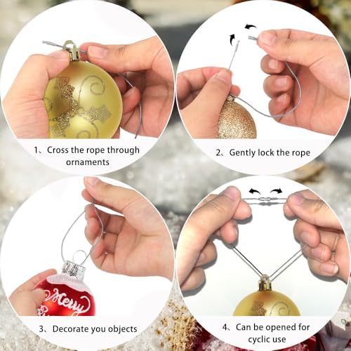 Christmas Ornament Hangers String, 100 Pcs PreCut Ornament Hook for Christmas Trees, Ornament String Silver, Safe Ornament Ribbon Hangers for Xmas Holiday Party Hanging Decorations with Snap Fastener - Image 4