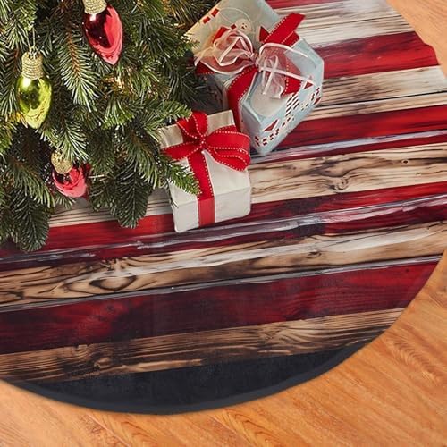 Retro American Flag Tree Skirts Xmas Ornaments, Tree Mat for Christmas Party Holiday All Occasions 48" - Image 3