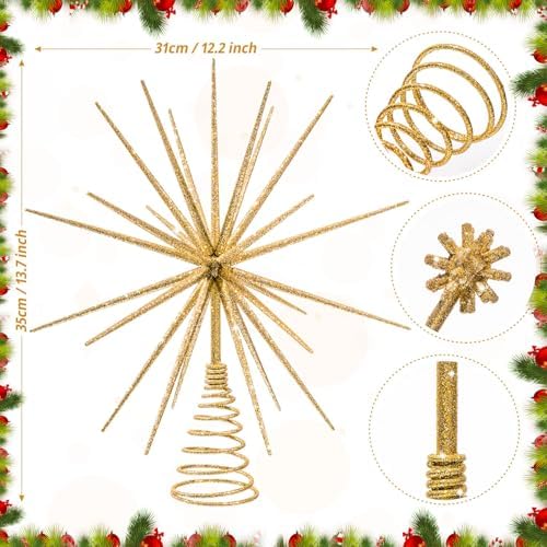 13.7 Inch Gold Christmas Tree Topper - 3D Burst Gold Tree Topper, Exploding Star Christmas Tree New Year Holiday Tree Decoration - Image 2