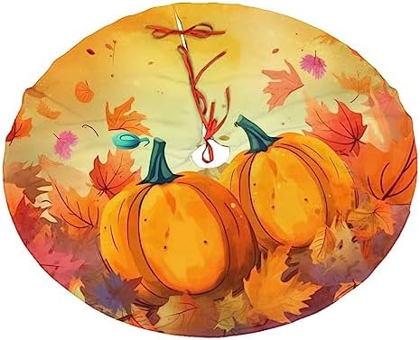 Fall Pumpkins Maple Thanksgiving Christmas Tree Skirts 48", Xmas Tree Cloth Mats Trees Skirts for Decor Gift, Home Decoration - Image 6