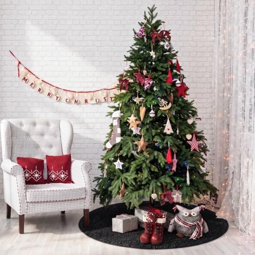 Skylety 48'' Christmas Tree Skirt Rug Embossing Xmas Tree Skirt, Black - Image 3