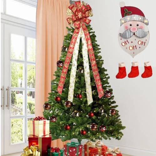 Decorations Christmas Tree Topper, Large Glittered Snow Flakes Decor Bow with Glitter Satin Streamer Christmas Ornament for Your Christmas Indoor Party Holiday Decoration & Gift, 48x13.8 Inch - Image 7