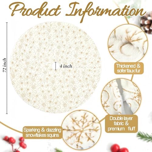 Libima Faux Fur Christmas Tree Skirt, White, 72 Inch - Image 2