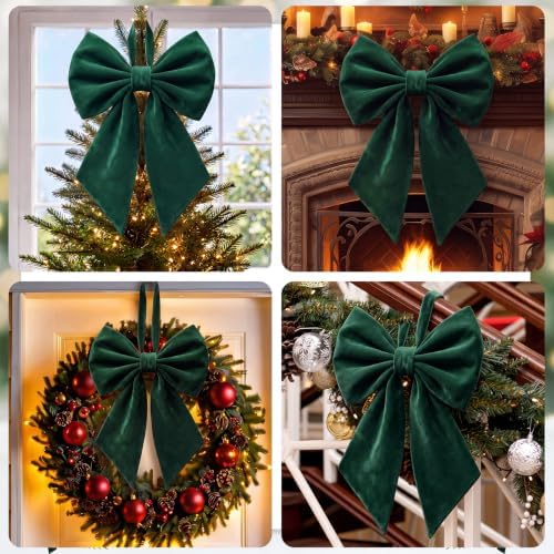 Janinka Dark Green Christmas Tree Topper Bow 22" Big,Polyester,Velvet - Image 6