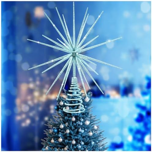 13.7 Inch Blue Christmas Tree Topper - 3D Burst Blue Tree Topper, Exploding Star Christmas Tree New Year Holiday Tree Decoration by LGFMGWH
