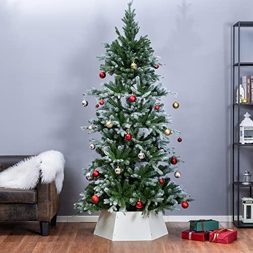 FORUP Metal Christmas Tree Ring, Christmas Tree Collar with Printed Snowflake, Christmas Tree Skirt Base Stand for Christmas Decorations (Cream White) - Image 4