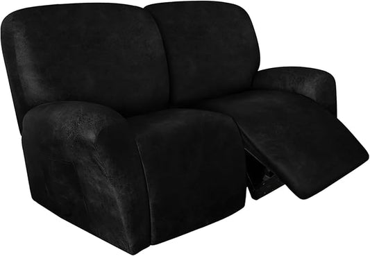 ANARACHON Loveseat Recliner Cover Leather Look Recliner Loveseat Covers Recliner Sofa Cover for 2 Seater Reclining Couch Spandex Fabric Washable 6 Pieces (2 Seater, 02 Black)