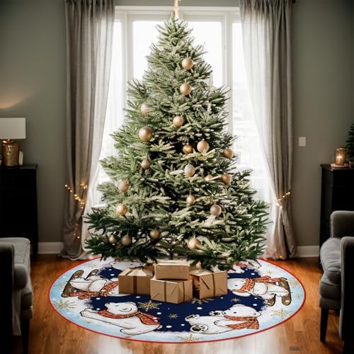 Christmas Polar Bear Tree Skirt Decorations Xmas Tree Mat 36 Inch Winter Christmas Decor for Home - Image 4