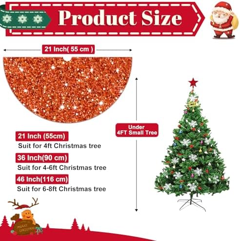 Halloween Tree Skirt 21 inch Orange Christmas Tree Skirt Velvet Tree Mat for Pencil Tree Fall Tree Skirts Sparkly Tree Skirts Cover Thanksgiving Christmas Tree Carpet Xmas Ornaments - Image 3