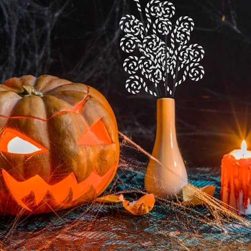 6 Pcs Christmas Tree Picks Decor Halloween Worm 16'' Black White Christmas Ornament Tree Topper Lollipop Stick Candy Cane Plush Decor Woolen Bells Curly Pick Branch for Vase Wreath Home DIY Craft - Image 2