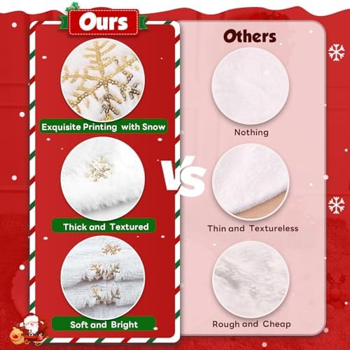 Christmas Tree Skirt 36 Inch, Holiday Part Decorations for Christmas Tree, Whit Plush Gold Sequin Snowflake Tree Shirt for Xmas - Image 6