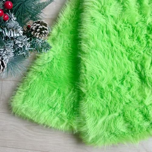 24 Inch Christmas Tree Skirt - Fluffy Faux Fur Fluorescent Green Tree Skirt, Black Plush Xmas Holiday Decor for Parties, Small Round Tree Skirt - Image 4