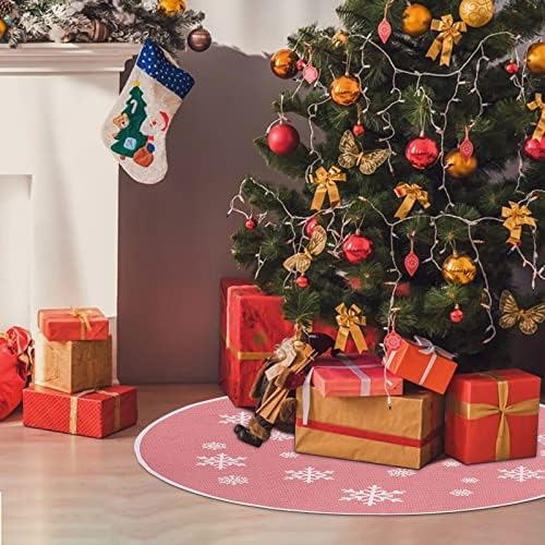 N&T NIETING Christmas Tree Skirt, 30 Inch Rustic Burlap Tree Skirt with White Snowflakes Printed Tree Mat Xmas Tree Holiday Decoration, Pink - Image 5