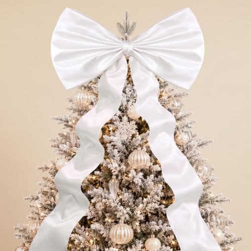 Daifunli 20 x 47 Inches Giant Satin Bow Christmas Tree Topper,White by Huiinen