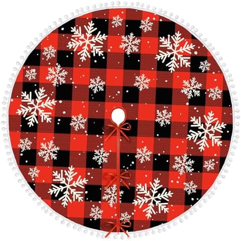 36 inch Christmas Tree Skirt Red and Black Buffalo Plaid Tree Skirt - Image 2