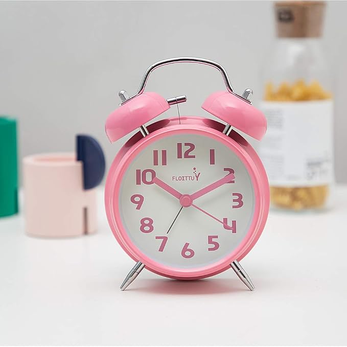 FLOITTUY {Loud Alarm for Deep Sleepers) 4'' Twin Bell Alarm Clock with Backlight for Bedroom and Home Decoration(Pink) - Image 3