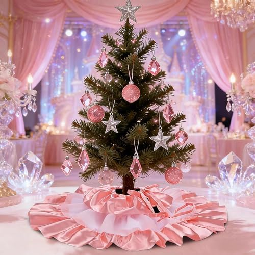 24 Inch Pink Pastel Tulle Tree Skirt, Small Ruffle Fall Tree Skirt for Tabletop Mini Trees, Cute Autumn Thanksgiving Party Decor, Pink Pumpkin Theme, Gift for Daughter, Granddaughter - Image 6