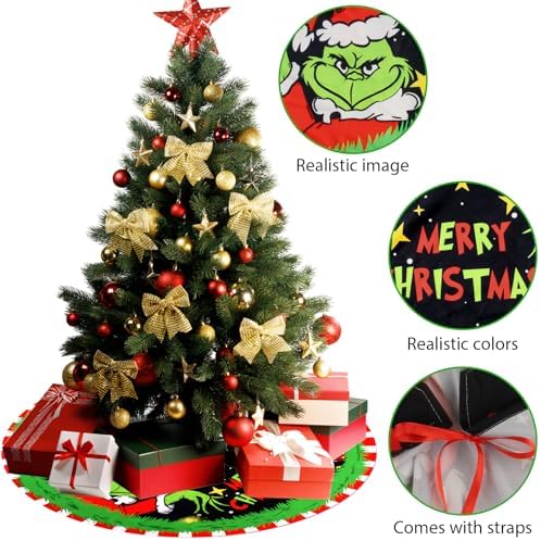 Christmas Tree Skirt Christmas Decorations Soft Red Green Christmas Decor Mat for Xmas Holiday Decorations 48" - Image 3