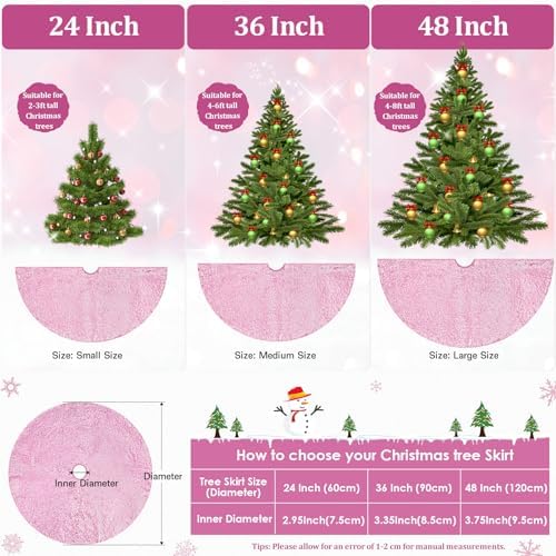 Pink Christmas Tree Skirt 48 Inch Tree Skirting Sequin Fabric Glitter Tree - Image 5