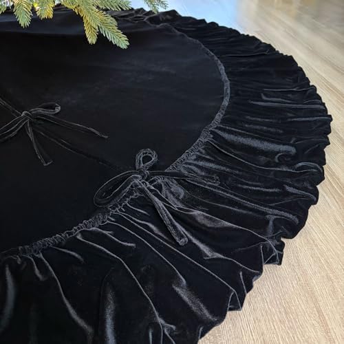 Ruffled Velvet Christmas Tree Skirt with Foam Padding, Nylon Backing and Lace-Up Tie Closure (Black, 72-Inch) - Image 5