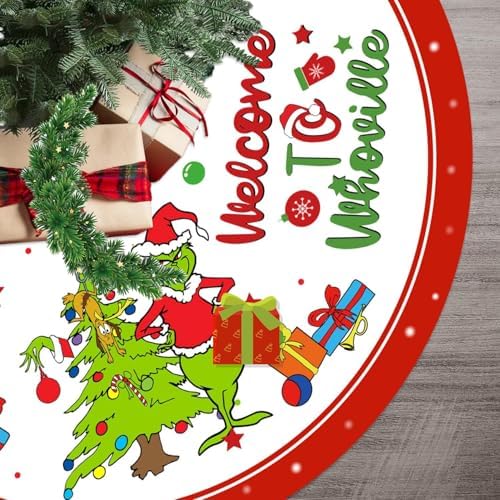 Christmas Tree Skirt 48 Inches, Green Soft and Funny Farmhouse Christmas Decorations Holiday Party Indoor Outdoor Home Decor - Image 2