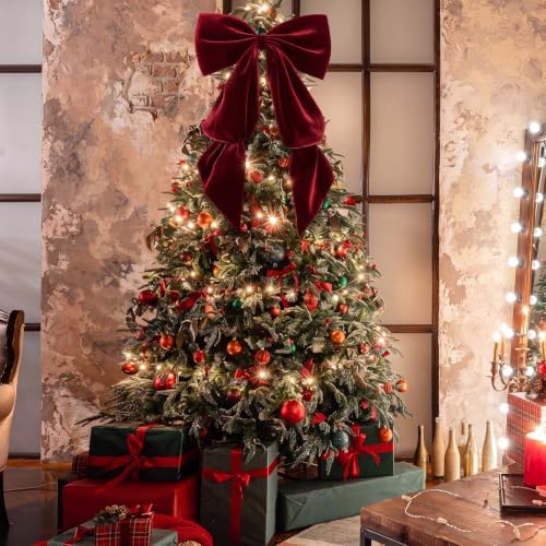 Knitgrip Extra Large Velvet Christmas Tree Topper Bow, Burgundy, 47 Inch - Image 5