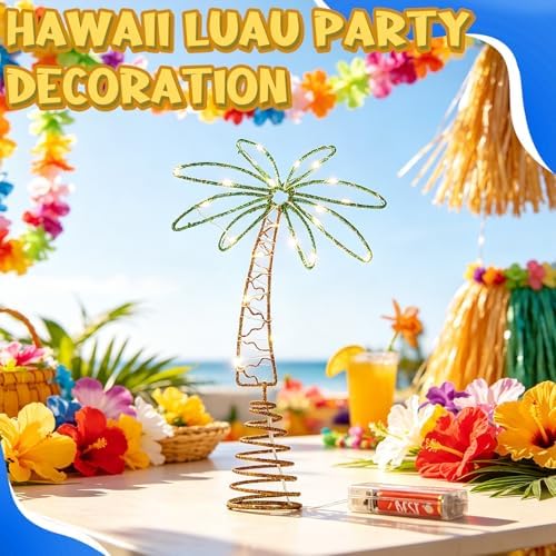 12" Metal Palm Coconut Summer Tree Topper Decor with LED Lights - Image 3