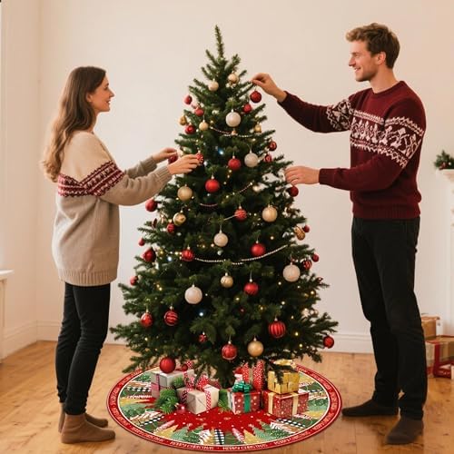 Merry Christmas Snowflake Red Christmas Tree Skirt 36 Inch, Winter Xmas Tree Mat Decorations for Home Party Holiday Decorations - Image 4