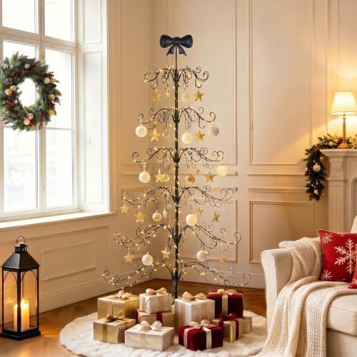 VINGLI 6ft Metal Christmas Ornament Tree Stand w/Bow Topper, 192 Branches, Decorative Iron Display Tree for Hanging Ornaments, Wrought Iron Christmas Tree Decoration for Holiday Home Decor, Black - Image 5