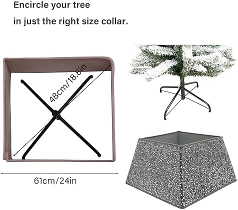 Silvergrey Christmas Tree Collars for Atificial Trees, 24 Inch Sparkling Sequins Christmas Skirt, Base Cover,Holiday Home Decor Ring(Medium) - Image 5