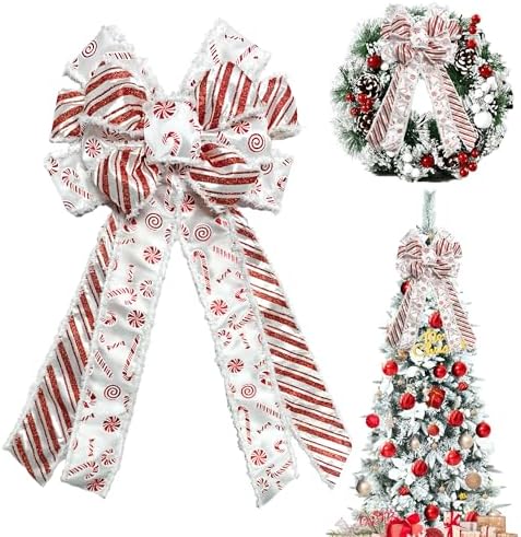 Large Christmas Bows for Wreath, Candies Red Velvet Glitter Wreath Bows for Christmas Tree & Front Door, Winter New Year Burlap Ornament Tree Toppers for Indoor/Outdoor Decor by HIENAJ