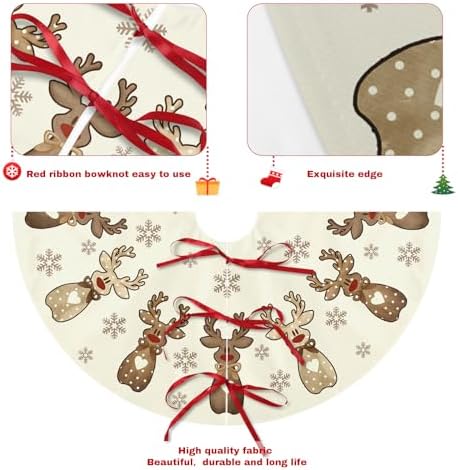 Reindeer Snowflakes Christmas Decorations Tree Skirt 36 Inch Cream Brown Polka Dot Love Heart Bow Elk Deer Xmas Trees Skirts for Winter Holiday Home Party Ornament - Image 5