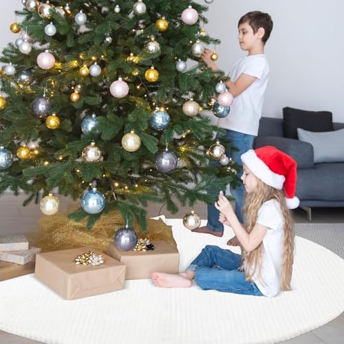 72 Inch Large Faux Fur White Christmas Tree Skirt for 7.5ft to 12ft Tree with Stripe Textured Pattern Soft Beige Boho Luxury Xmas Trees Decorations for Party Home Decor - Image 5