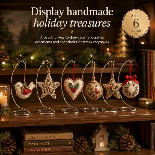 BANBERRY DESIGNS Silver Ornament Display Stands Set of 6, 7 Inch Chrome Metal Hanging Stand for Christmas Ornaments, Jewelry, Terrariums, Crafts, Air Plants, Suncatchers & Small Collectibles - Image 5