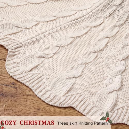 Thenshop 48 Inch Chunky Cable Knit Christmas Tree Skirt Beige - Image 4