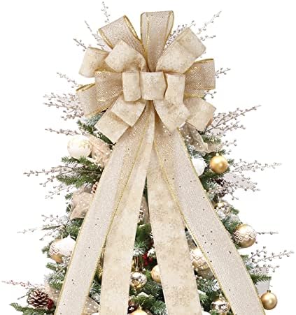 Gold Christmas Tree Topper Bow for Xmas Tree Decorations by RoseCraft