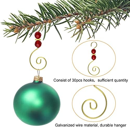 MOROBOR Christmas Ornament Hooks - 30pcs S Shape Metal Hooks with Crystal Bead (Red) - Image 3