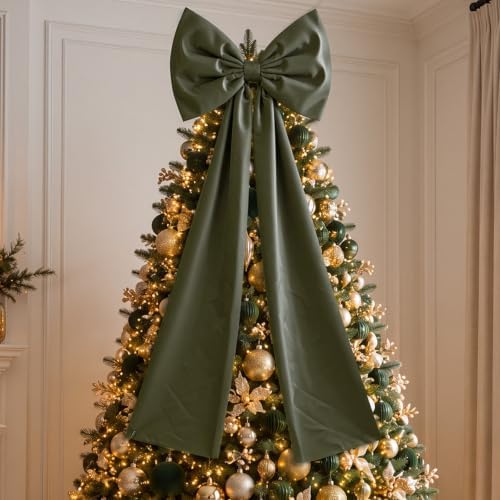 Daifunli 20 x 47 in Giant Satin Bow Christmas Tree Topper,Olive Green by Huiinen