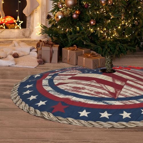 American Flag 4th of July Traditional Christmas Tree Skirt Holiday Party Xmas Tree Skirt Mat Christmas Ornaments Decoration 36 Inch - Image 5