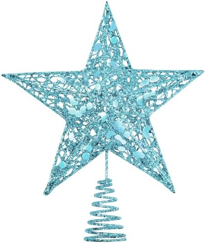 URATOT Glittered Christmas Tree Topper Metal Christmas Treetop Hallow Wire Star Topper for Christmas Home Decoration (8 inches, Blue) by URATOT