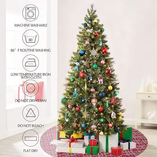 Snowflakes Tree Skirt 48 Inch Large Buffalo Plaid Christmas Tree Skirt - Image 5