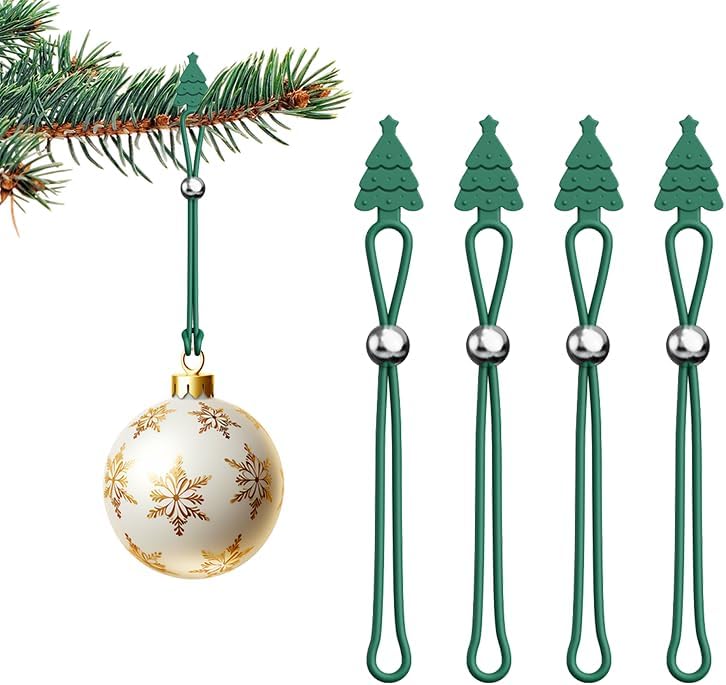 24 Pcs Ornament Hooks for Hanging Christmas Decorations, Adjustable Non-Slip Secure Hangers with Easy Clip Design, Sturdy and Reusable for Christmas Tree Ornaments & Xmas Tree Decor, Green by Goldfishwa