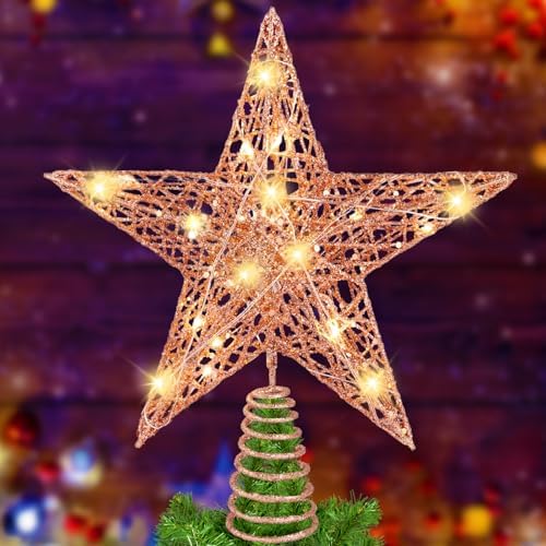 11.8?€??€? Christmas Tree Topper Rose Gold Star Treetop Toppers with 20 Lights by DULEFUN